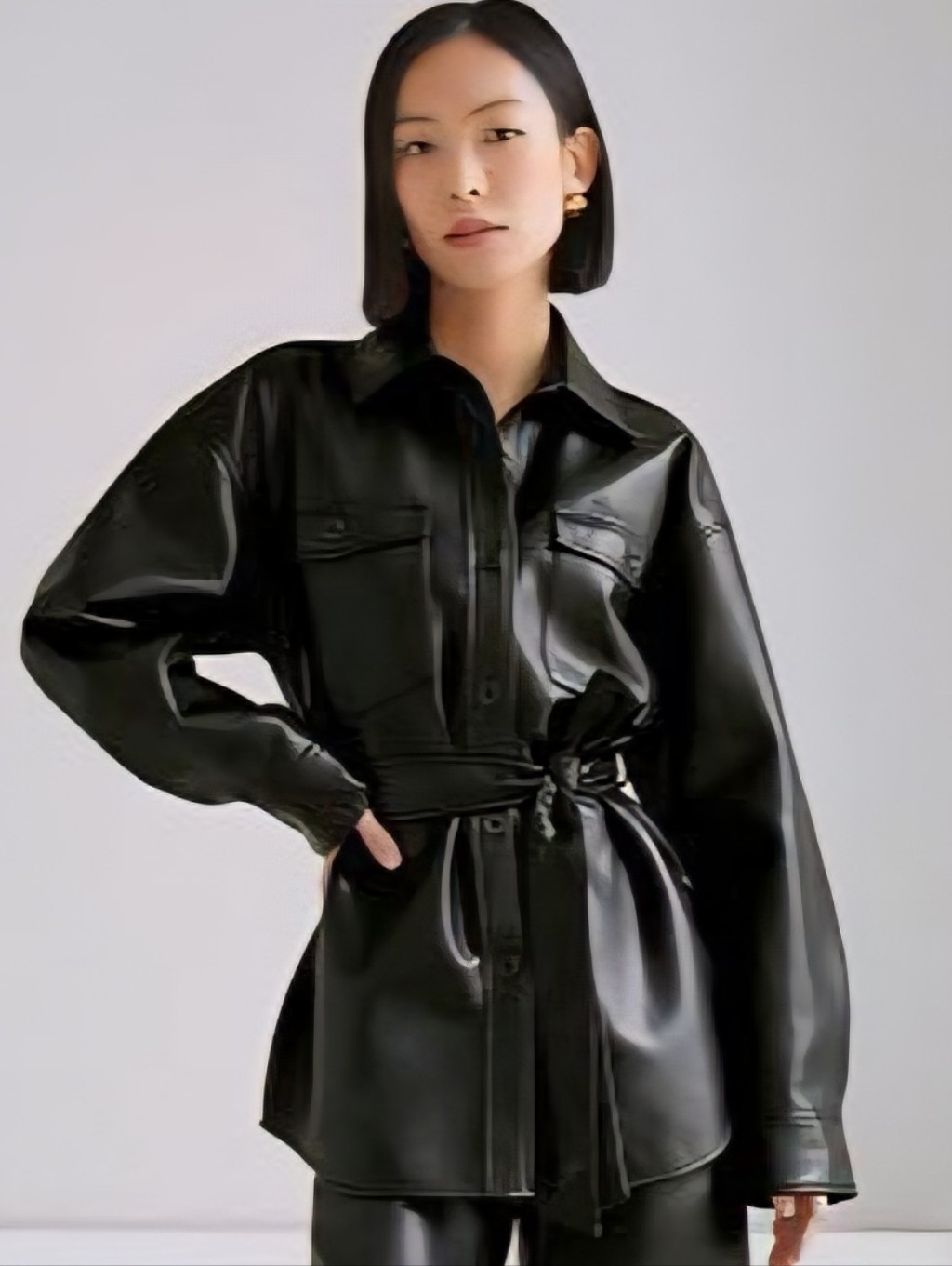 Aritzia Babaton Ava Vegan Leather Belted Shacket Jacket Black Xs